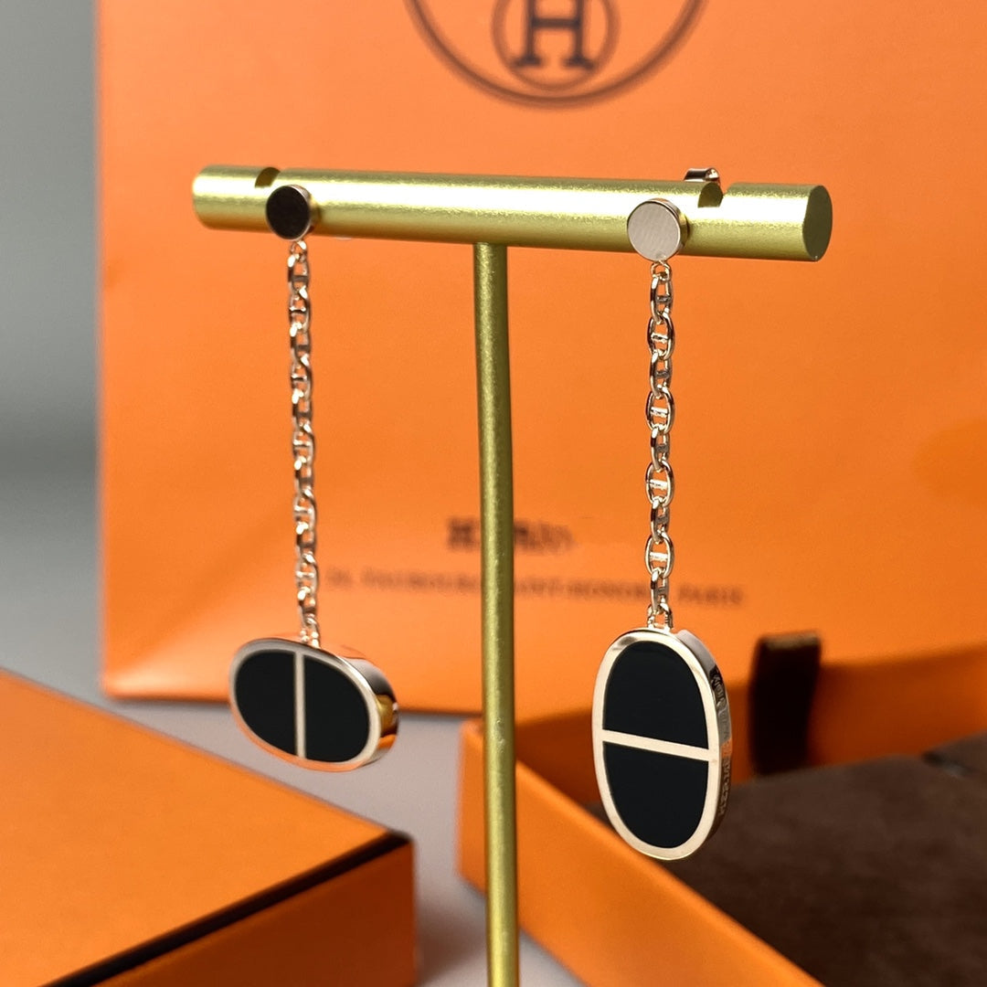 [GALE]CHAINE VERSO BLACK CERAMIC EARRINGS