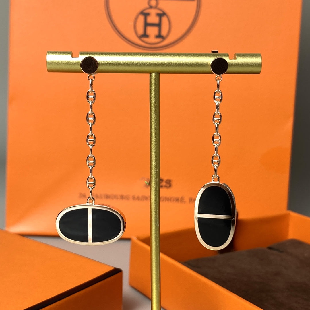 [GALE]CHAINE VERSO BLACK CERAMIC EARRINGS