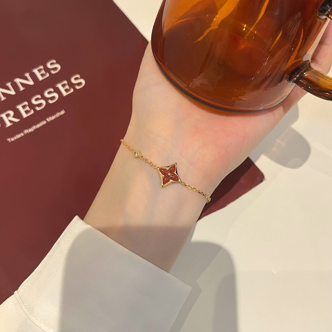 [GALE]COLOR STAR CARNELIAN PINK GOLD DIAMOND BRACELET