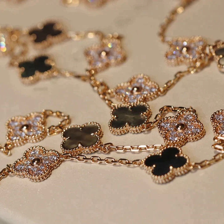 [GALE]CLOVER 20 MOTIFS DARK MOP DIAMOND  NECKLACE
