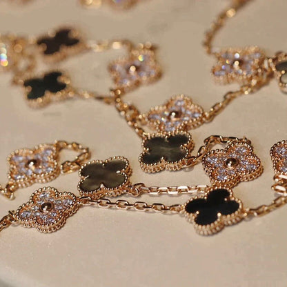 [GALE]CLOVER 20 MOTIFS DARK MOP DIAMOND  NECKLACE