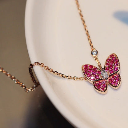 [NOVO]SCHMETTERLING ROTE DIAMANTEN ROSÉGOLD-KETTE
