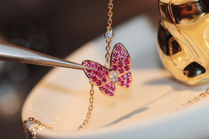 [NOVO]SCHMETTERLING ROTE DIAMANTEN ROSÉGOLD-KETTE