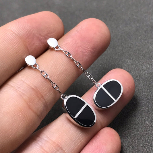 [GALE]CHAINE VERSO BLACK CERAMIC SILVER EARRINGS