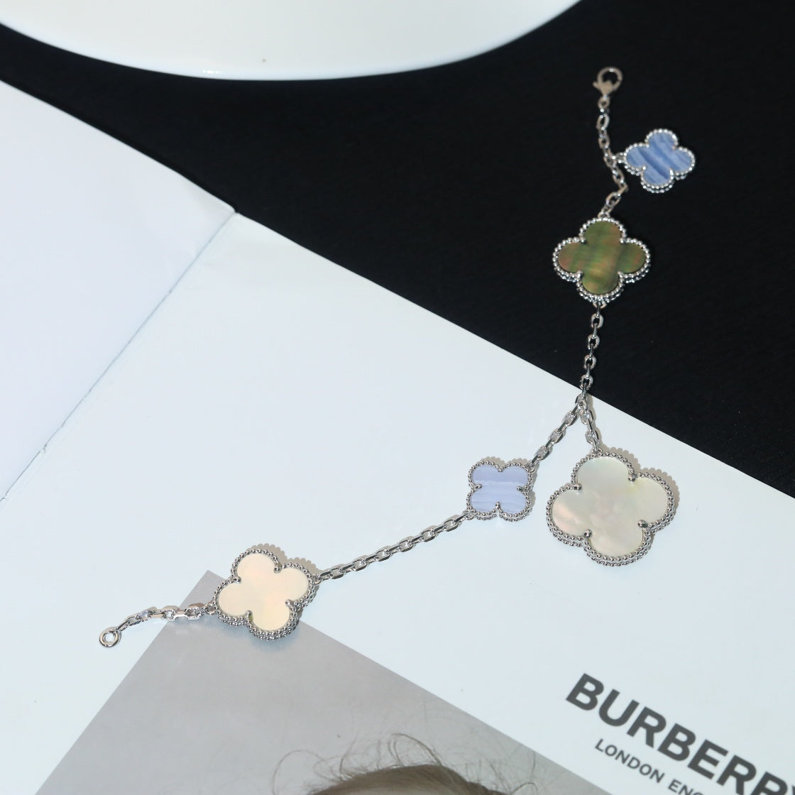 [GALE]CLOVER BRACELET 5 MOTIFS MOP CHALCEDONY SILVER