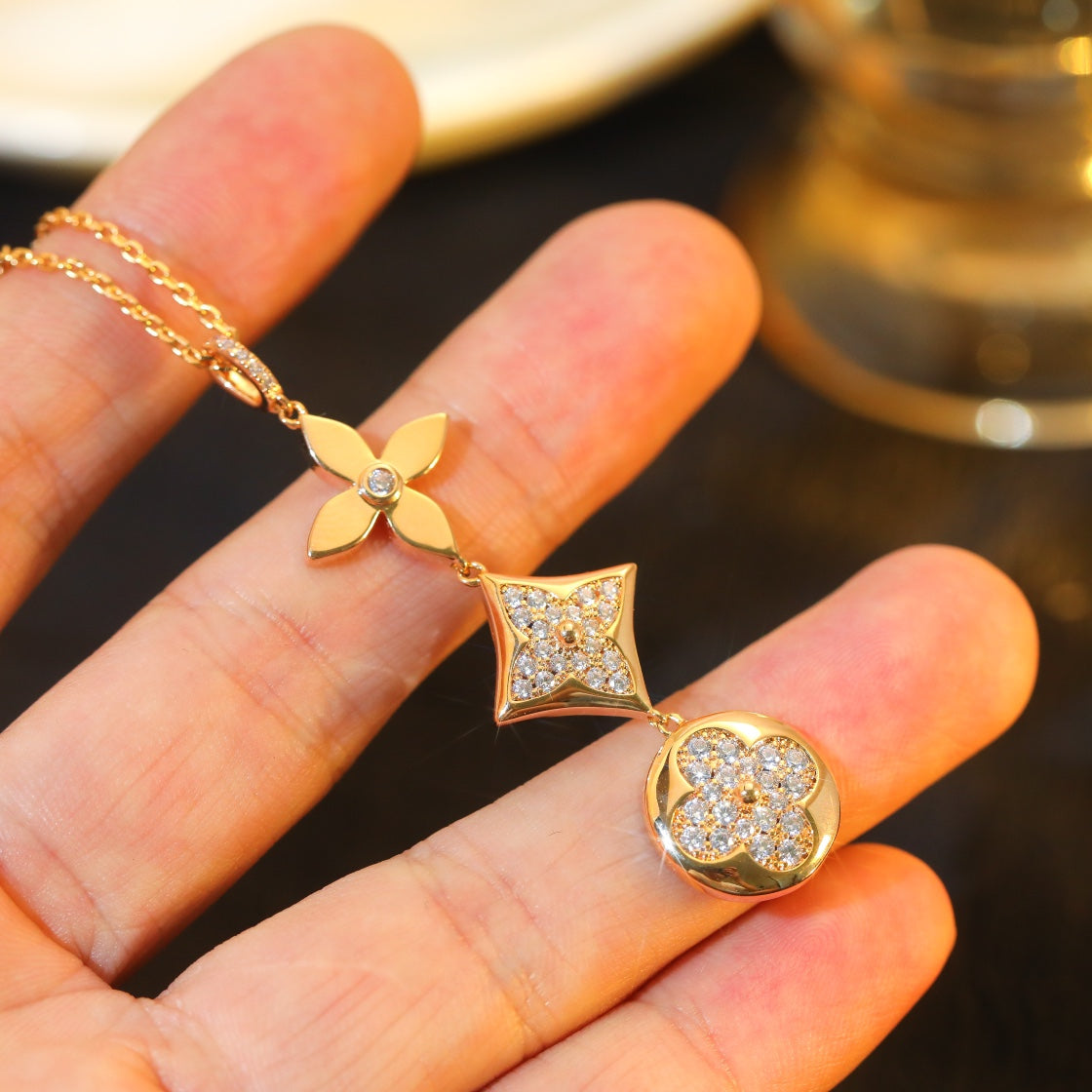 [GALE]STAR AND SUN DIAMOND PINK GOLD NECKLACE