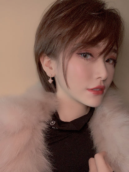 [GALE]DOUBLE STAR PINK GOLD MOP DROP EARRINGS
