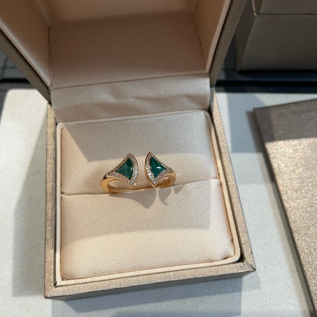 [GALE]DREAM MALACHITE DIAMOND OPEN RING