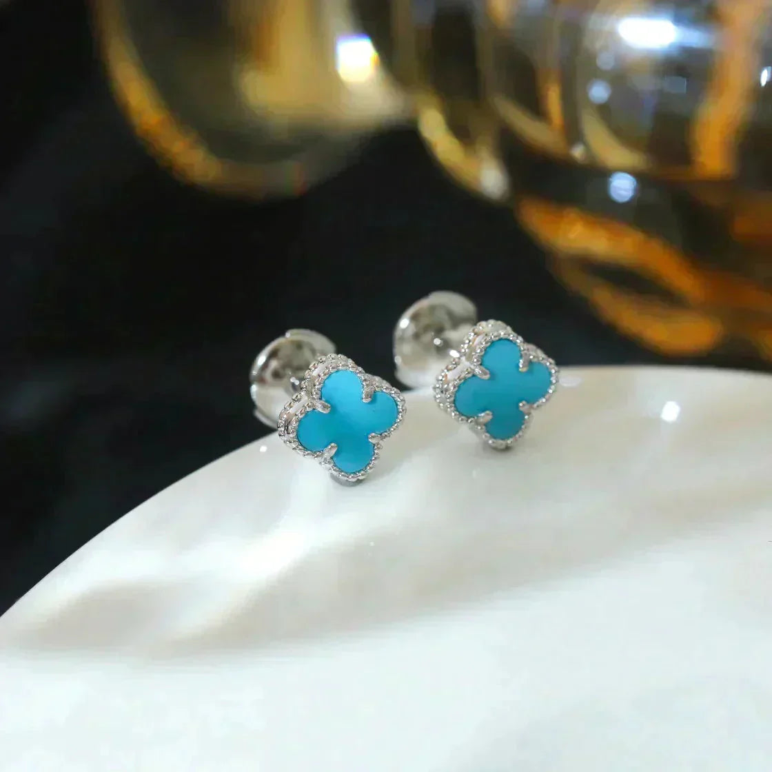 [GALE]CLOVER MINI 9.5MM ONYX STUD EARRINGS SILVER