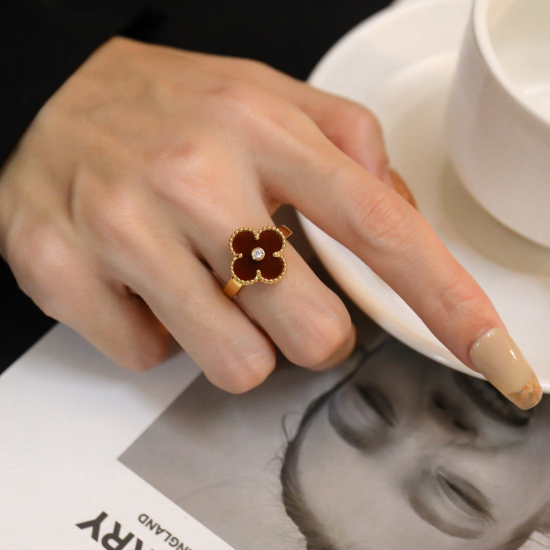 [GALE]CLOVER CARNELIAN RING ROSE GOLD DIAMOND
