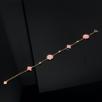 [GALE]STAR AND SUN 4 MOTIF PINK MOP PINK GOLD BRACELET