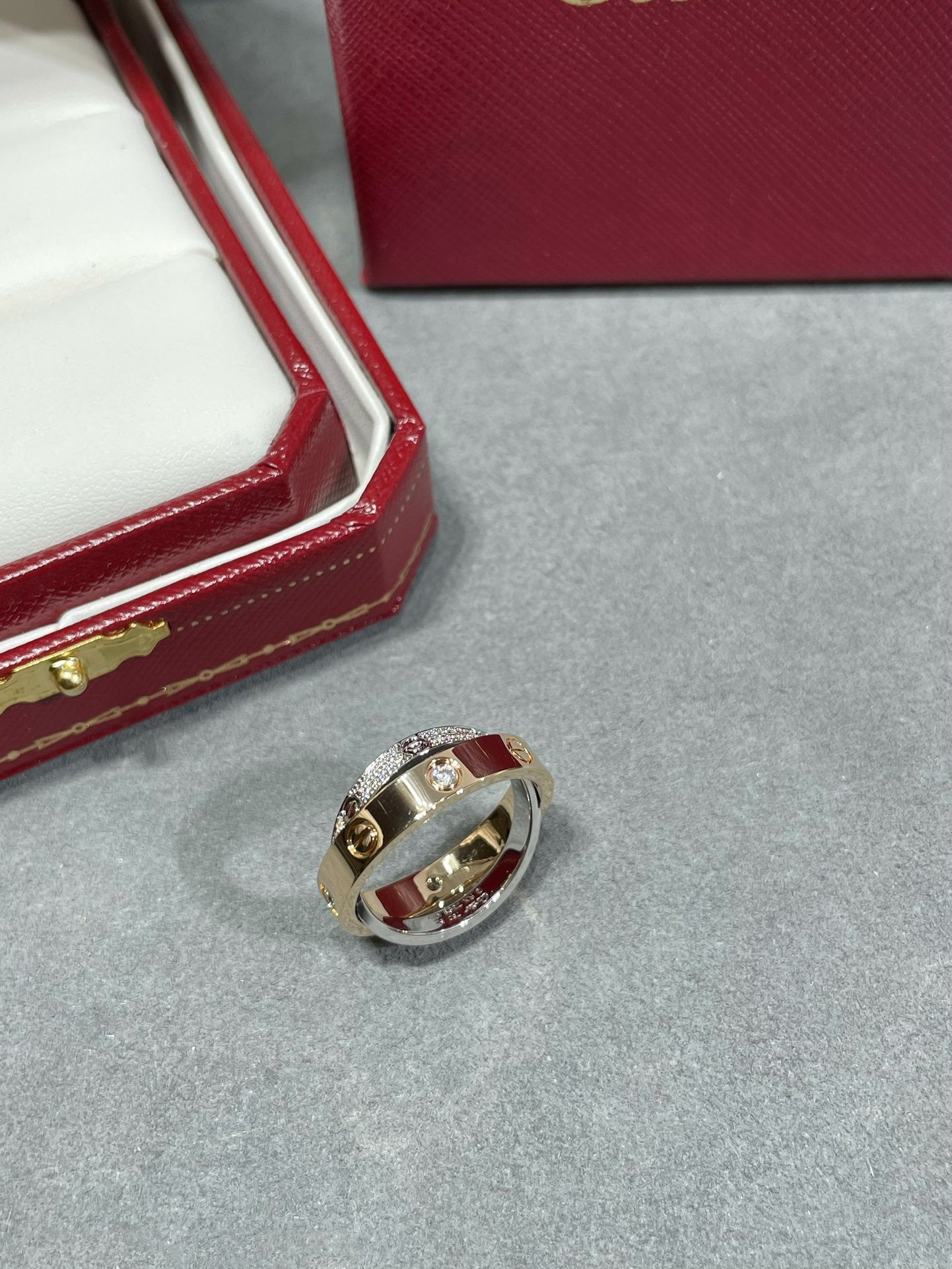 [GALE]LOVE PINK GOLD SILVER DIAMOND DOUBLE RING