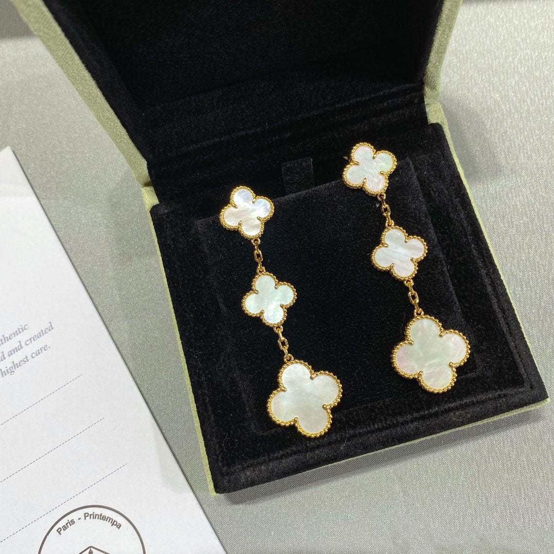 [GALE]CLOVER MOP 3 MOTIFS GOLD EARRINGS