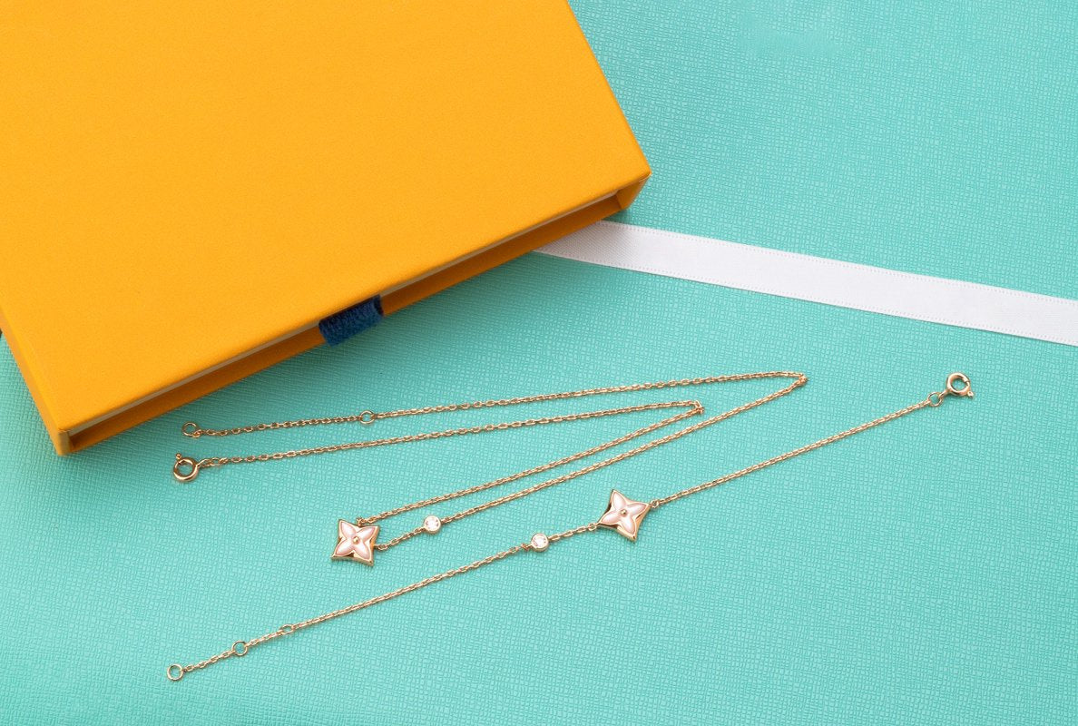 [GALE]STAR PINK MOP 1 DIAMOND PINK GOLD NECKLACE