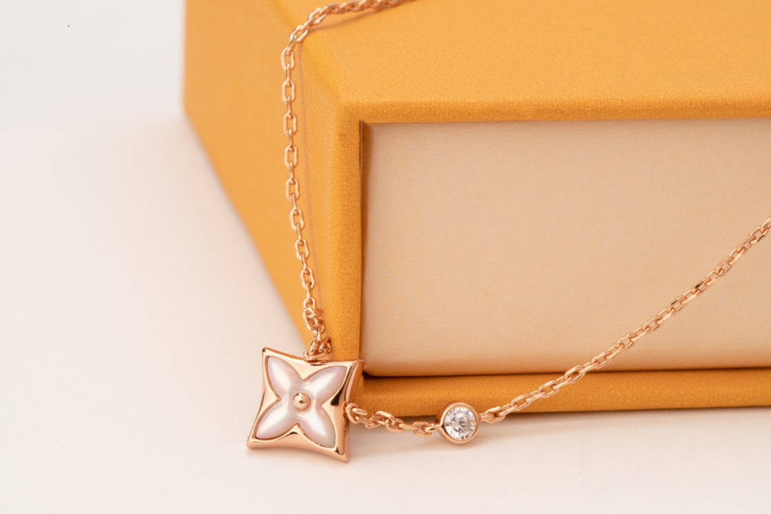 [GALE]STAR PINK MOP 1 DIAMOND PINK GOLD NECKLACE