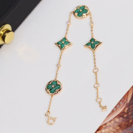 [GALE]STAR AND SUN 4 MOTIF PINK GOLD MALACHITE BRACELET