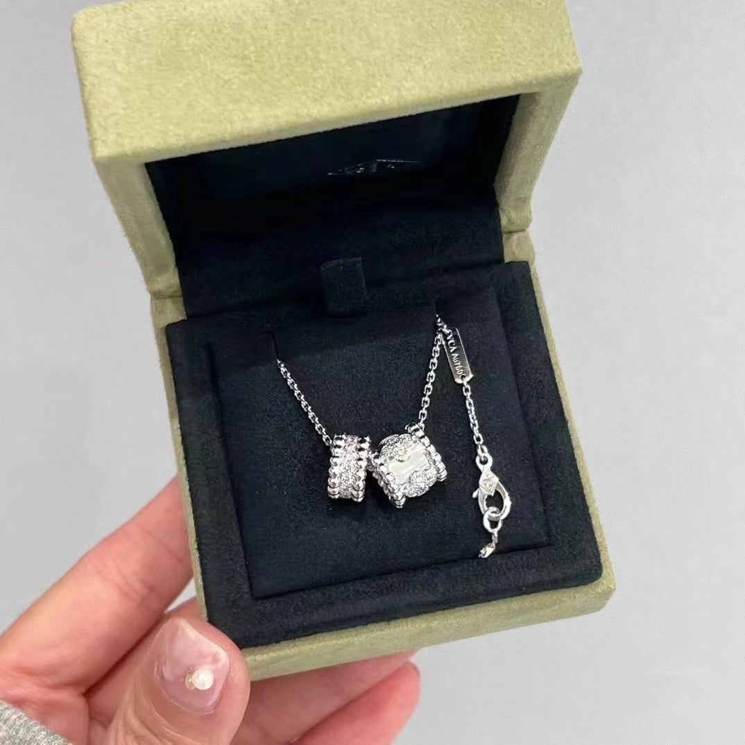 [GALE]PERLEE DOUBLE PENDANT SILVER DIAMOND NECKLACE
