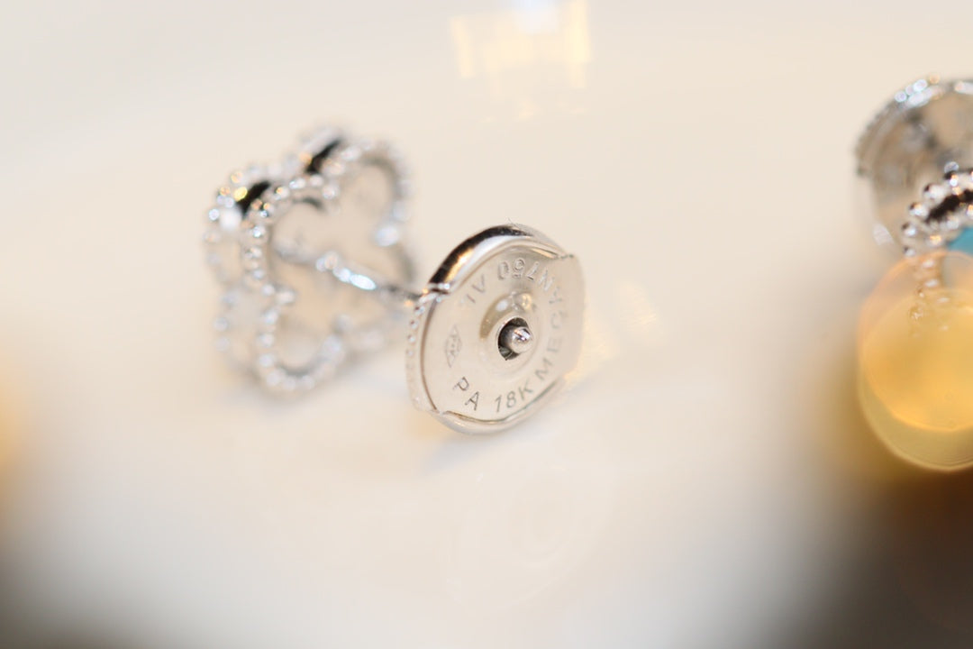 [GALE]CLOVER MINI TURQUOISE SILVER STUD EARRINGS