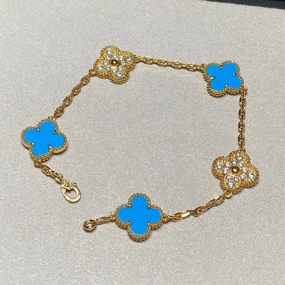 [GALE] CLOVER 5 MOTIF BLUE AGATE BRACELET COLLECTION