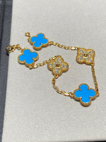 [GALE] CLOVER 5 MOTIF BLUE AGATE BRACELET COLLECTION