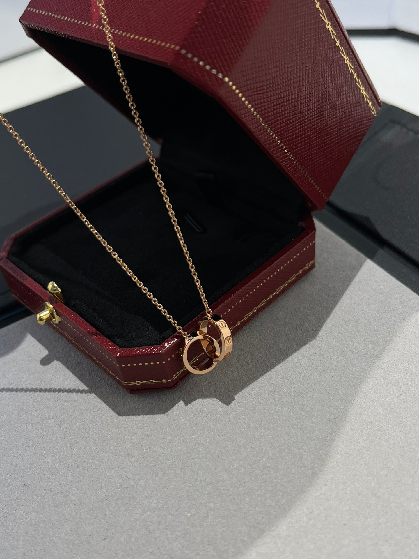 [GALE]LOVE NECKLACE DOUBLE RING PINK GOLD
