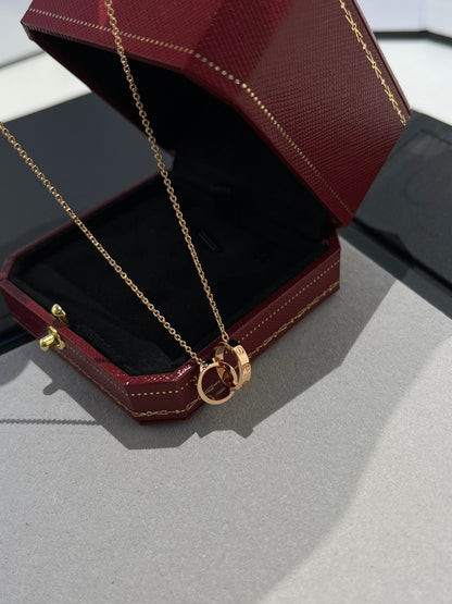 [GALE]LOVE NECKLACE DOUBLE RING PINK GOLD