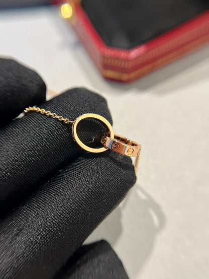 [GALE]LOVE NECKLACE DOUBLE RING PINK GOLD