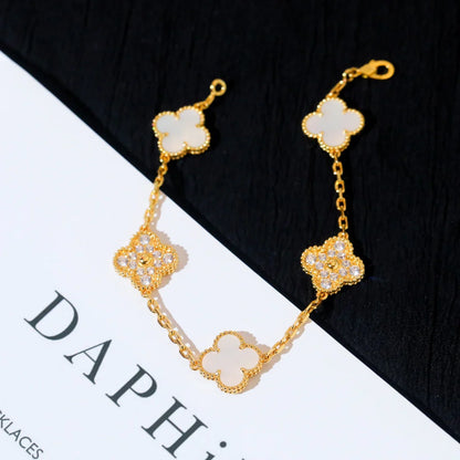 [GALE]CLOVER WHITE PEARL MOP 5 MOTIF BRACELET COLLECTION