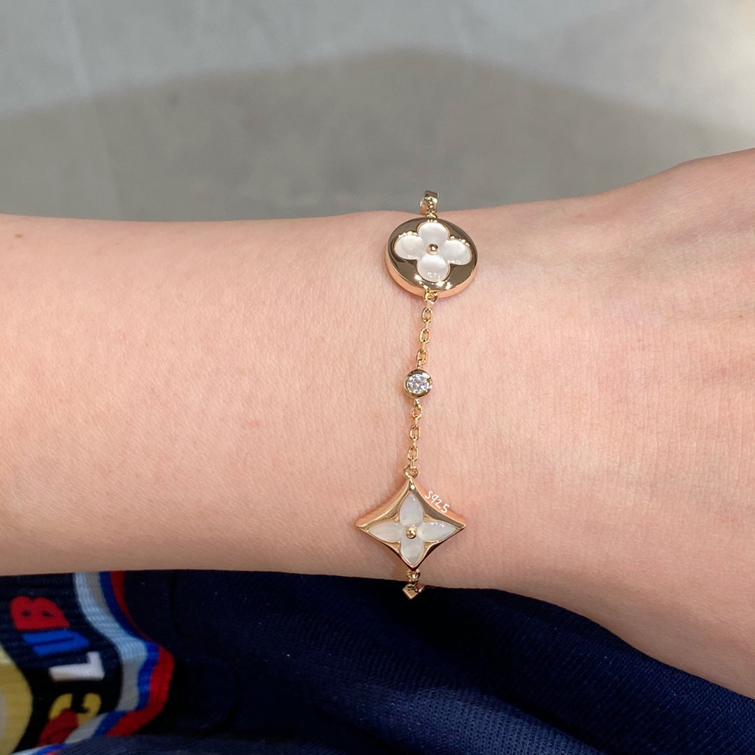 [GALE]STAR AND SUN 4 MOTIF WHITE MOP PINK GOLD BRACELET