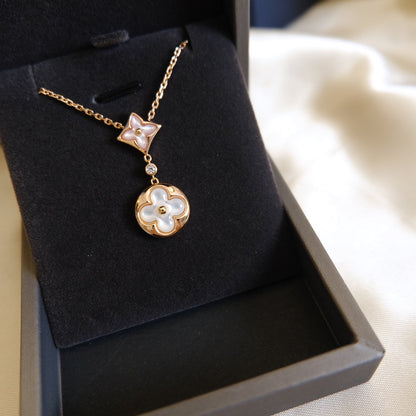 [GALE]STAR AND SUN WHITE MOP 2 MOTIF PINK GOLD NECKLACE