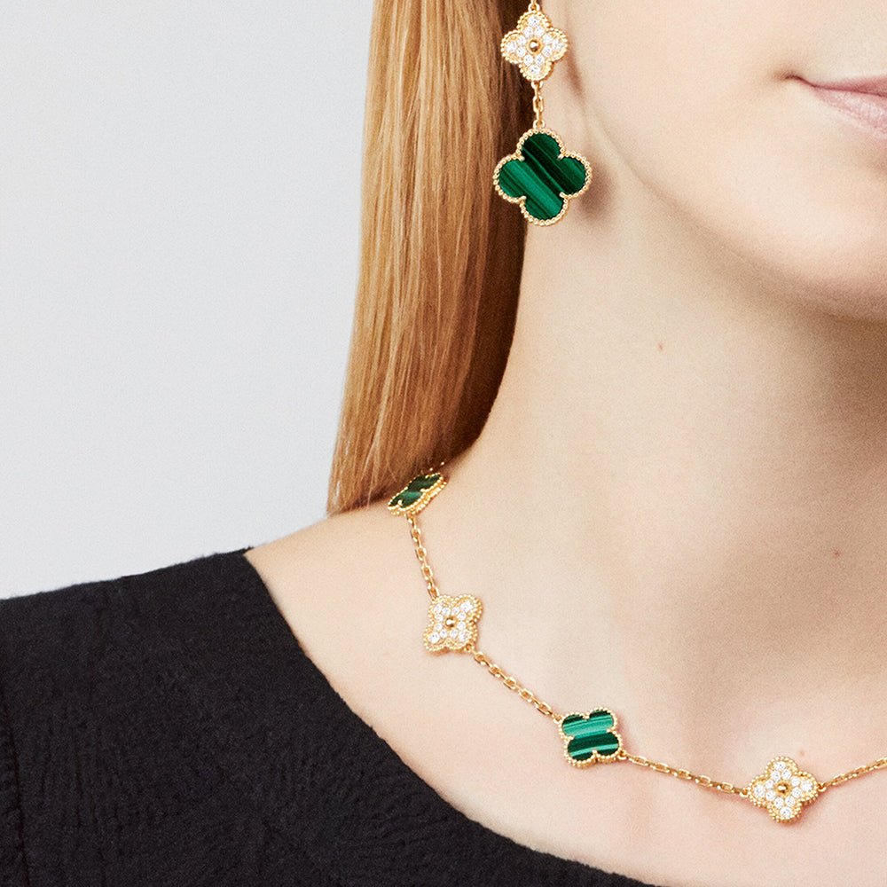 [GALE]CLOVER 10 MOTIFS MALACHITE DIAMOND NECKLACE