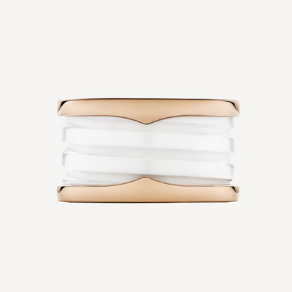[GALE]ZERO 1 FOUR-BAND LOOPS AND WHITE CERAMIC SPIRAL PINK GOLD RING