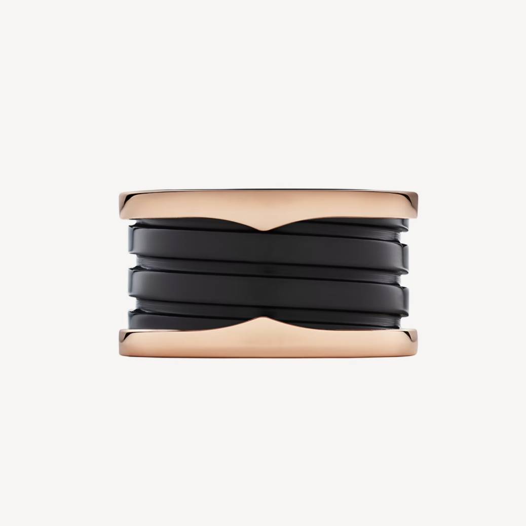 [GALE]ZERO 1 FOUR-BAND LOOPS AND BLACK CERAMIC SPIRAL PINK GOLD RING