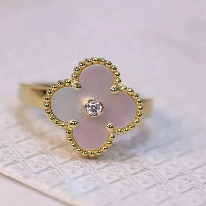 [GALE]CLOVER PINK MOP RING GOLD DIAMOND