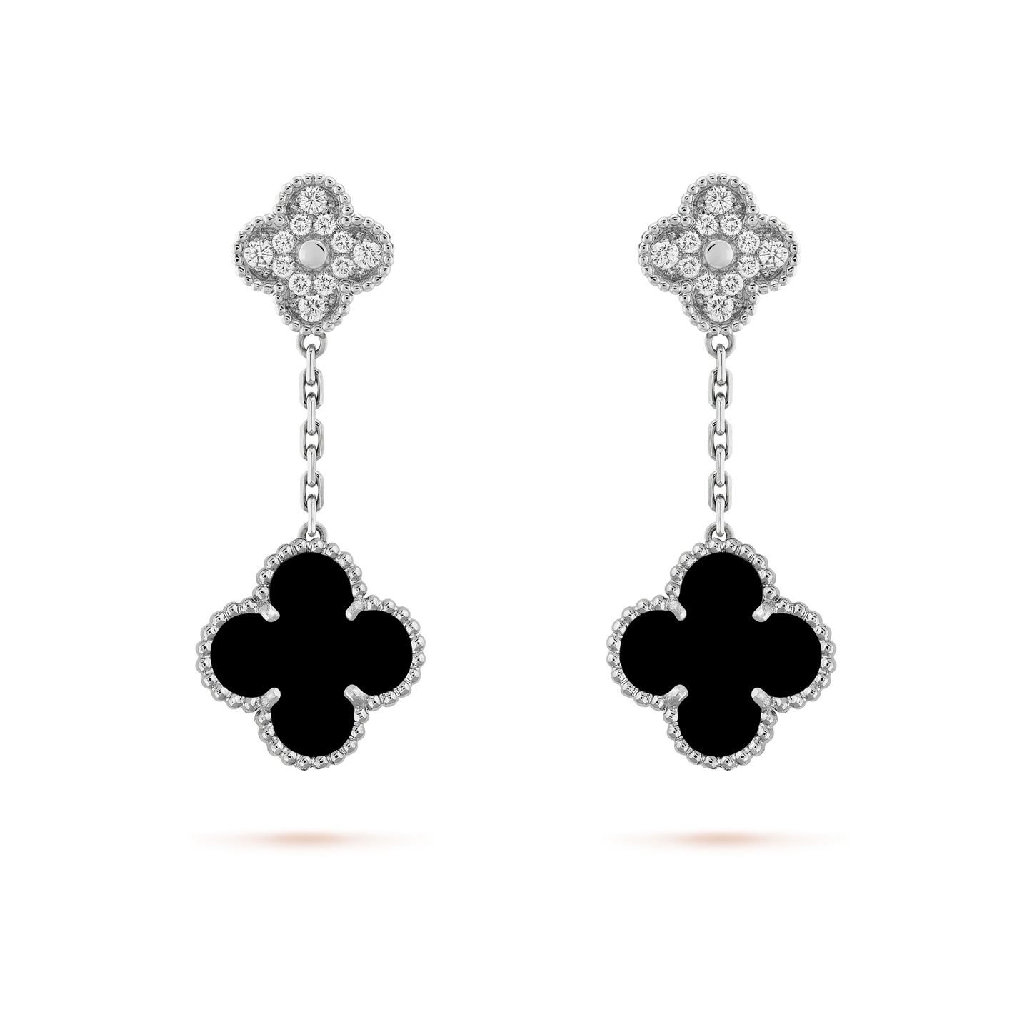 [GALE]CLOVER 2 MOTIFS  DIAMOND ONYX EARRINGS SILVER