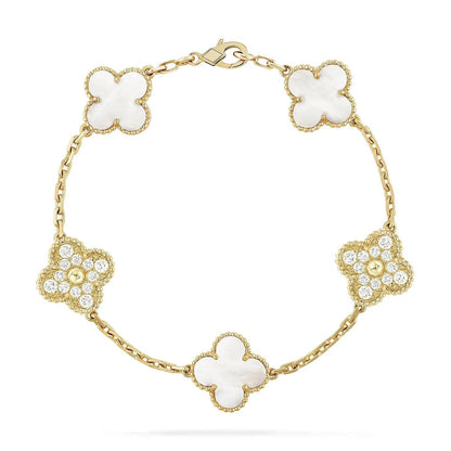 [GALE]CLOVER WHITE PEARL MOP 5 MOTIF BRACELET COLLECTION