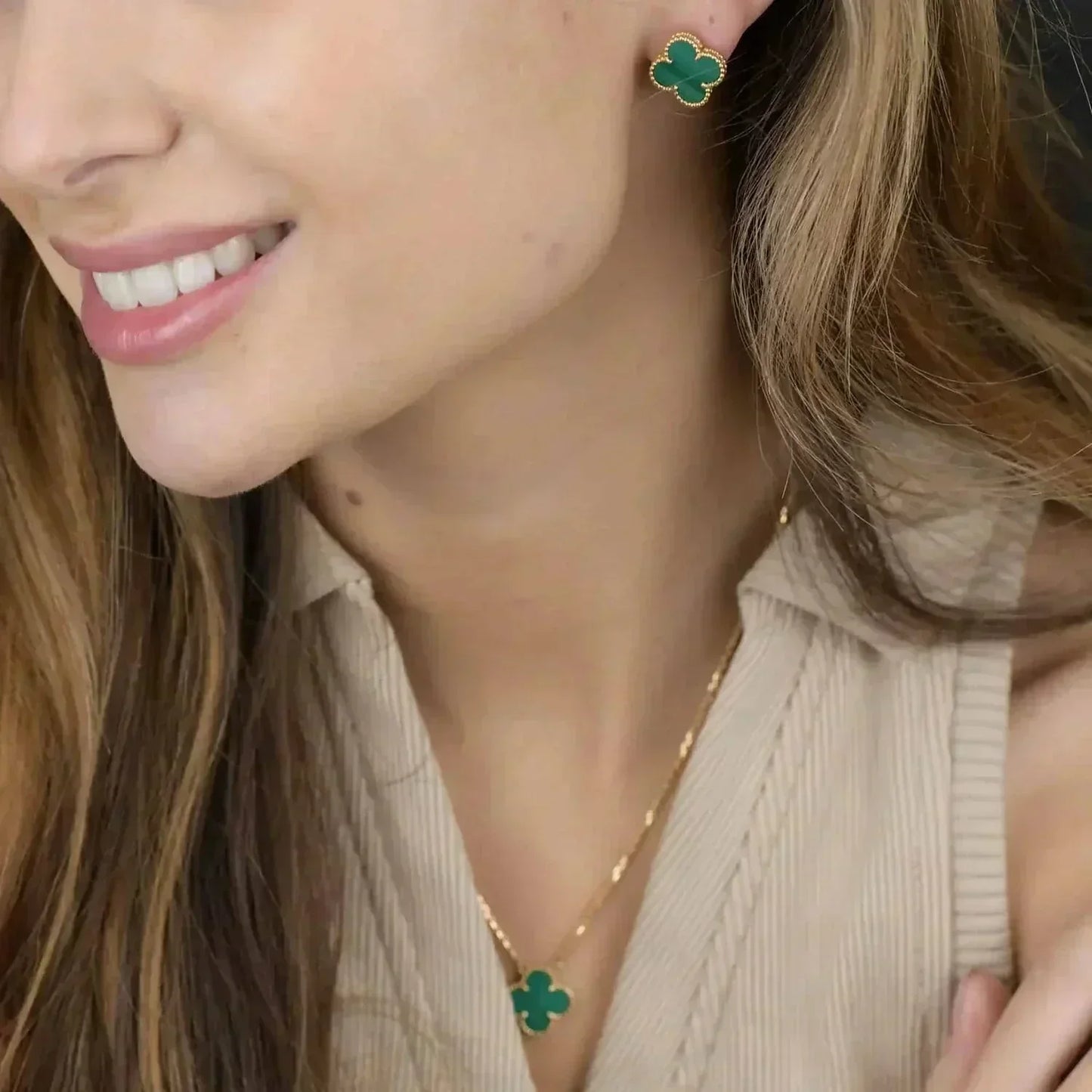[GALE]CLOVER MINI 9.5MM MALACHITE  EARRINGS
