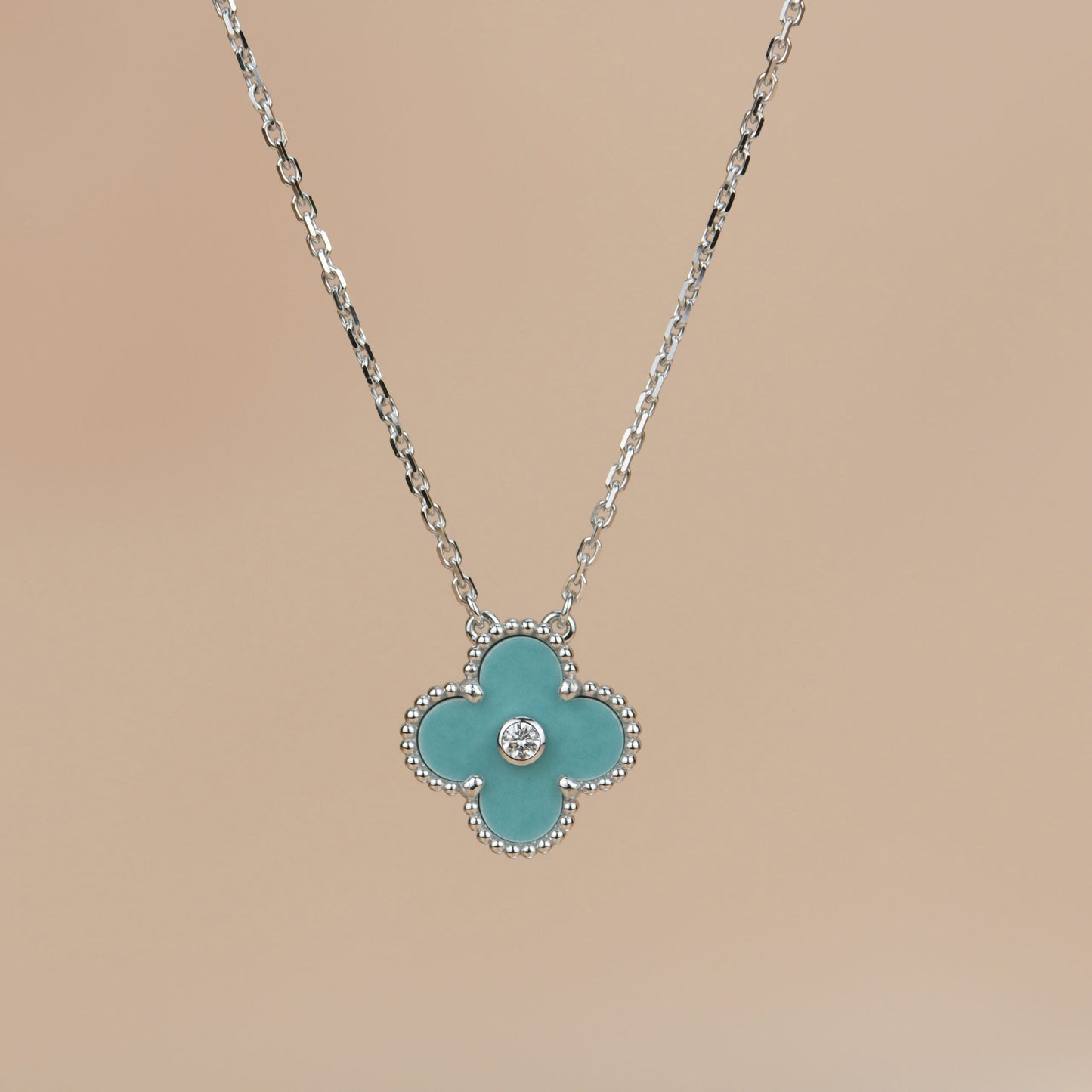 [GALE]CLOVER 15MM DIAMOND SVRES PORCELAIN  NECKLACE SILVER