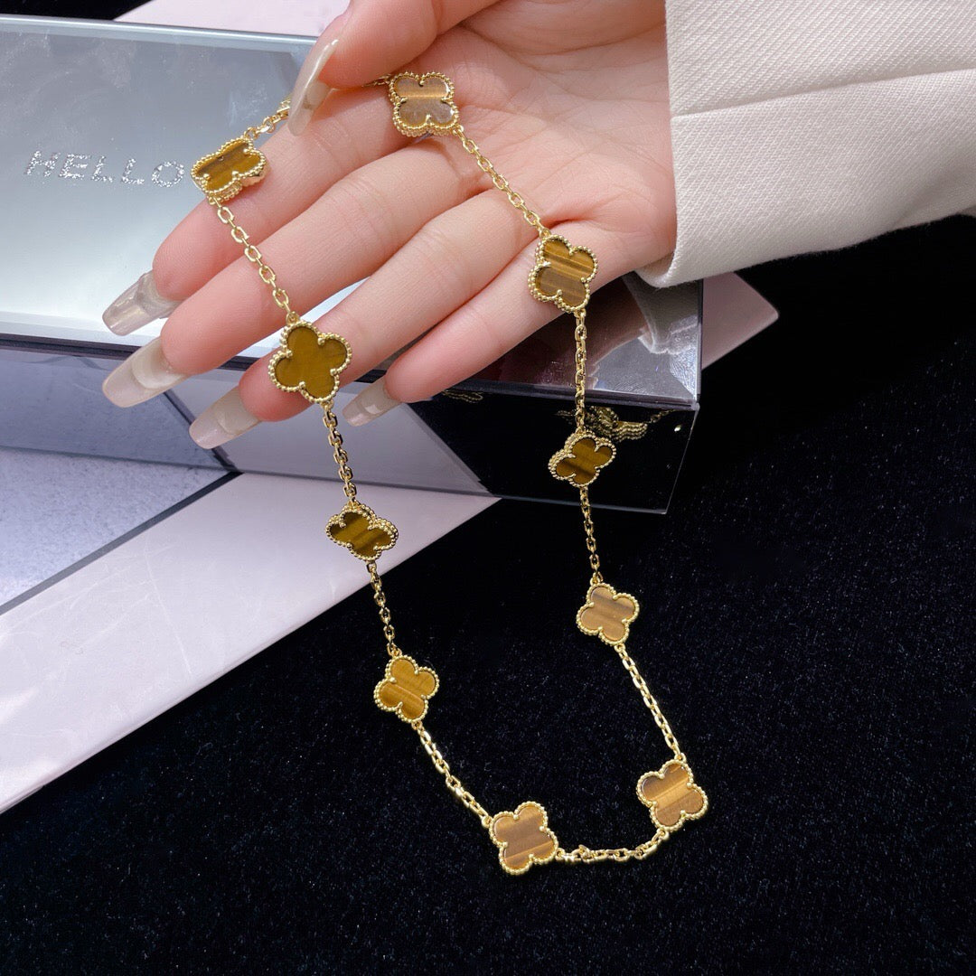 [GALE]CLOVER 10 MOTIFS TIGER EYE NECKLACE
