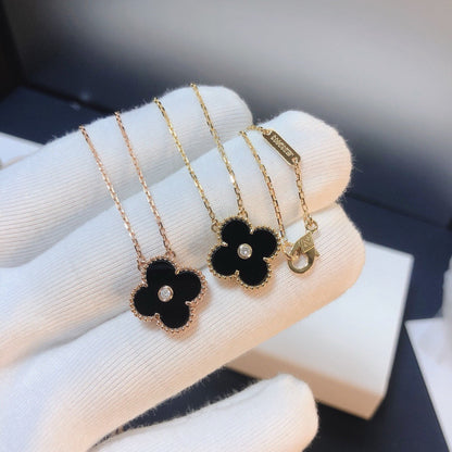 [GALE]CLOVER 15MM DIAMOND ONYX NECKLACE