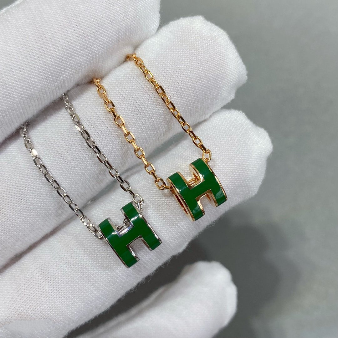 [GALE]POP H GREEN NECKLACE SILVER AND GOLD