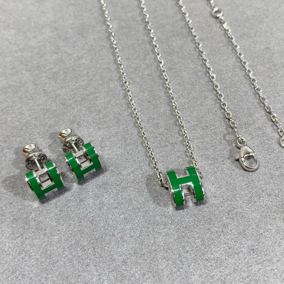 [GALE]POP H GREEN NECKLACE SILVER AND GOLD