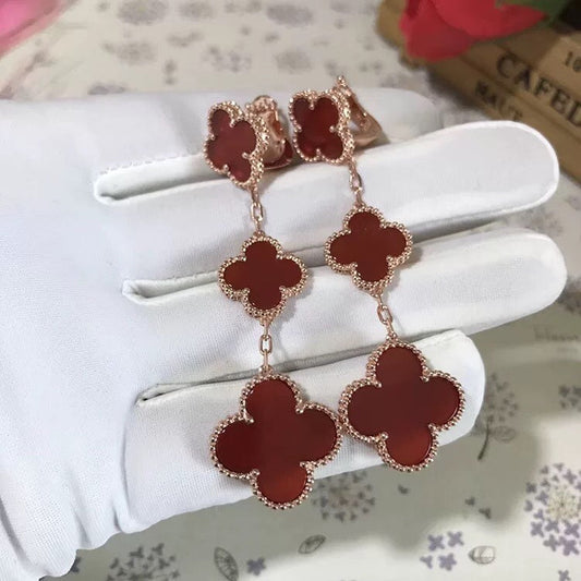[GALE]CLOVER 3 MOTIF CARNELIAN DROP EARRINGS