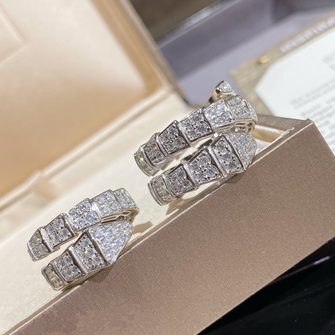 [GALE]SERPENTI DOUBLE RING SILVER DIAMOND PAVED
