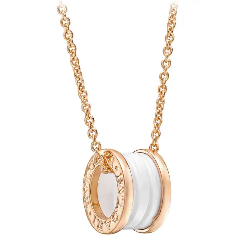 [GALE]ZERO 1 WHITE CERAMIC PINK GOLD DIAMOND NECKLACE
