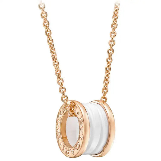 [GALE]ZERO 1 WHITE CERAMIC PINK GOLD DIAMOND NECKLACE
