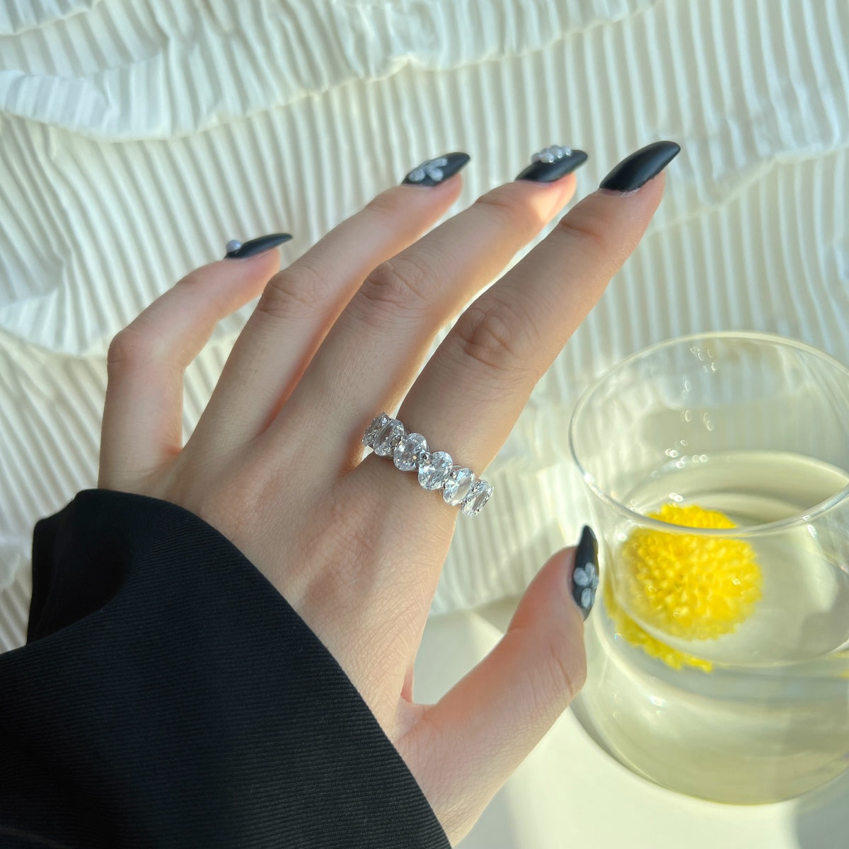 [GALE]Dainty Elongated Cushion Cut Tennis Ring