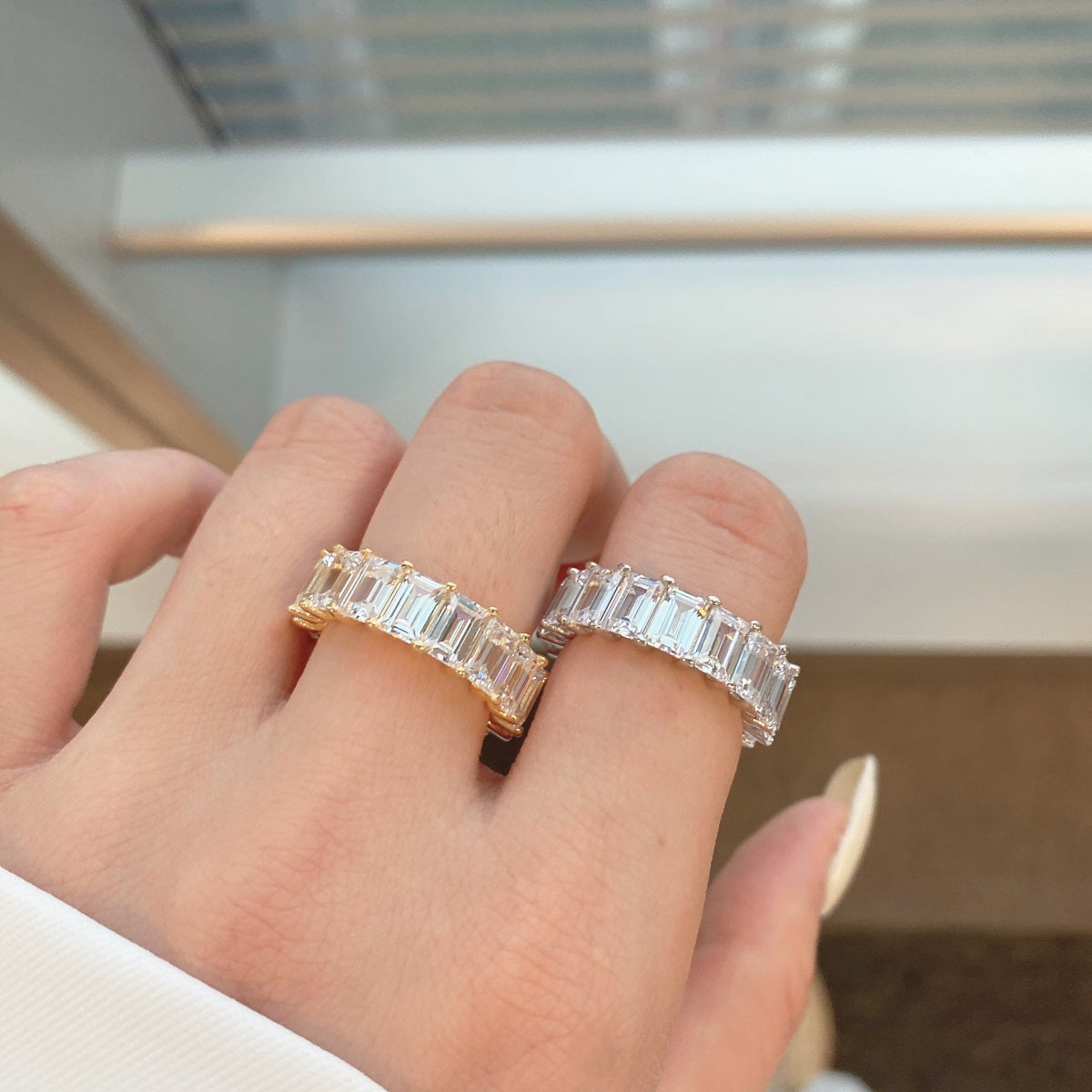 [GALE]0.75 Carat Elegant Emerald Cut Tennis Ring