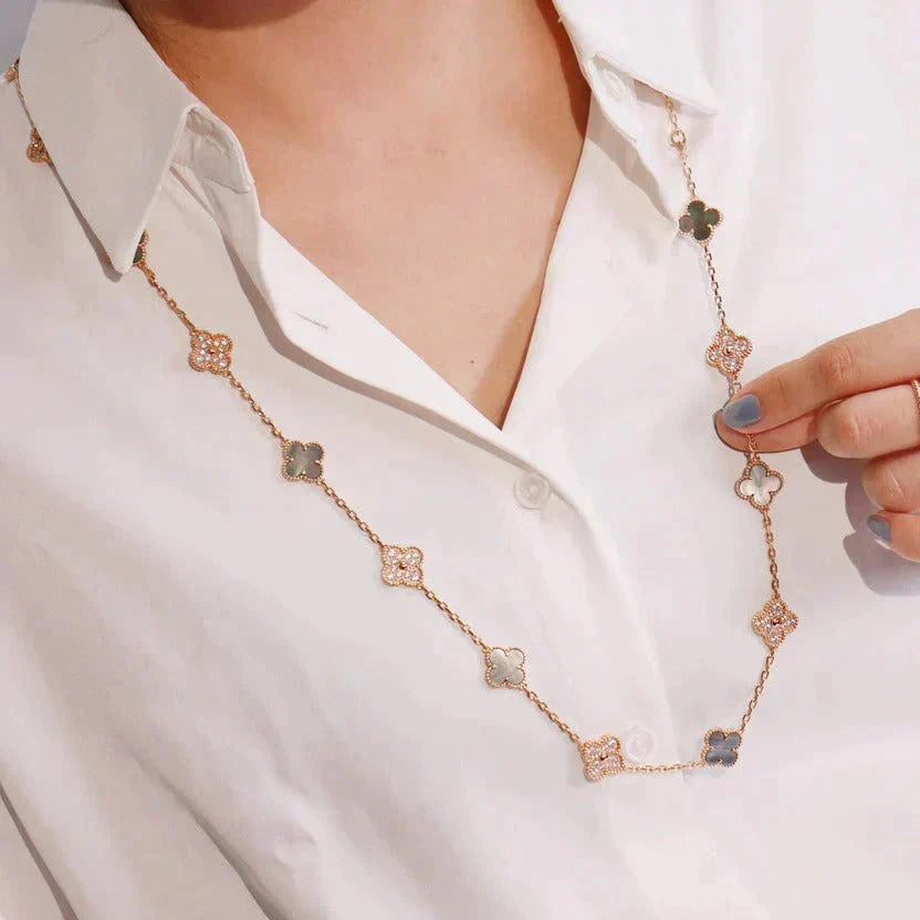 [GALE]CLOVER 20 MOTIFS DARK MOP DIAMOND  NECKLACE