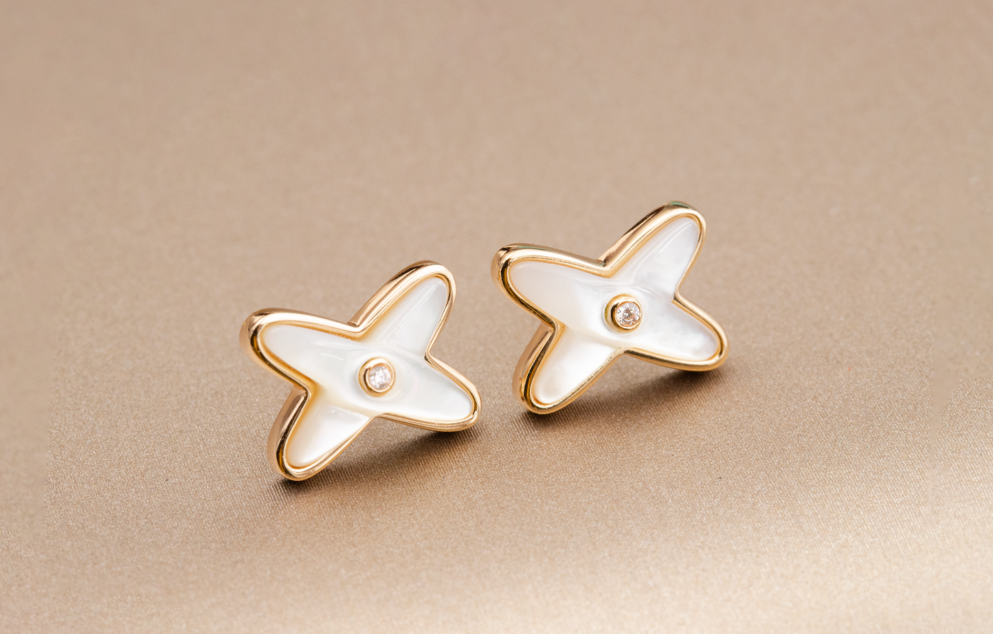 [GALE]JEUX DE WHITE MOP ROSE GOLD DIAMOND EARRINGS